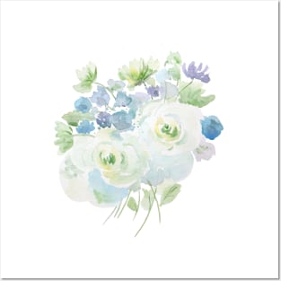 abstract green and blue flowers arrangement Posters and Art